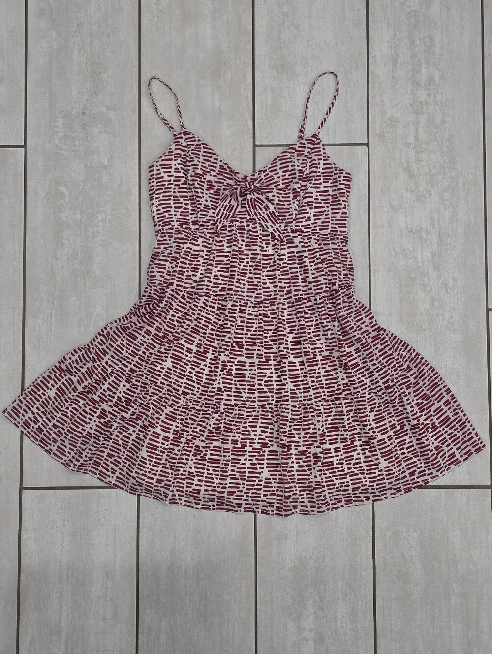 FRANCESCA'S Maroon Red Tiered Boho Cottagecore Tie Front Mini Summer Sundress